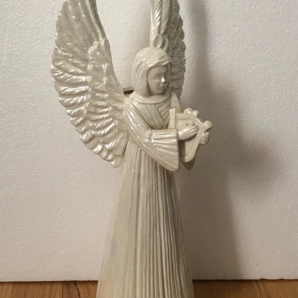 Lefton Japan Pearl White Angel Figurine with Harp